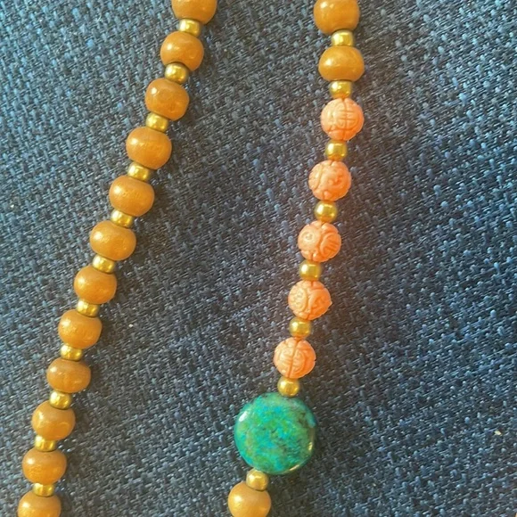 Boho Wooden Bead Bull Skull Necklace - Picture 5 of 7